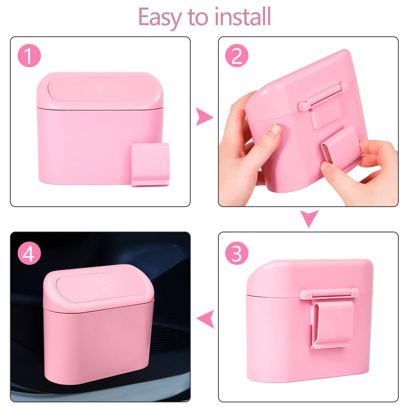NBTEPEM Pink Car Trash Can with Lid - 2 Pack, Mini Auto Garbage Can with 60 Trash Bags, Leakproof Automotive Garbage Container Bin, Multipurpose Organizers and Storage for Car, Home, Office (Pink) - Image 5