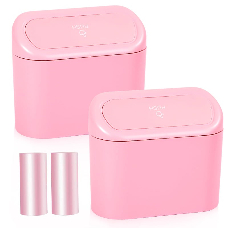NBTEPEM Pink Car Trash Can with Lid - 2 Pack, Mini Auto Garbage Can with 60 Trash Bags, Leakproof Automotive Garbage Container Bin, Multipurpose Organizers and Storage for Car, Home, Office (Pink) - Image 1
