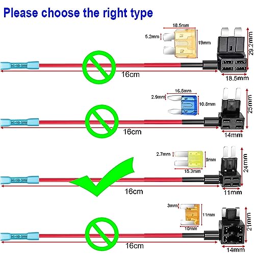 Gebildet 12V 24V Add-a-Circuit Micro 2 Fuse Tap With Heat Shrink Terminals, Piggy Back Blade Holder With Wire Harness, 6pcs Micro 2 Fuse (5A/10A/15A) and Puller - Image 3