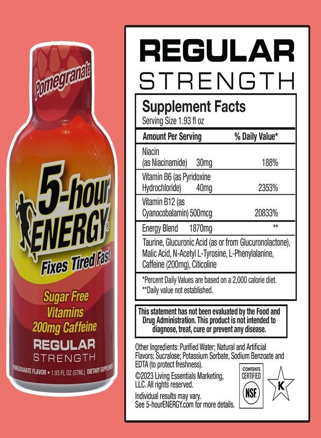 5-hour ENERGY مشروب طاقة بنكهة الرمان، 5 ساعات طاقة، عبوة من 20 قطعة، 1.93 أونصة - خالي من السكر - Image 2