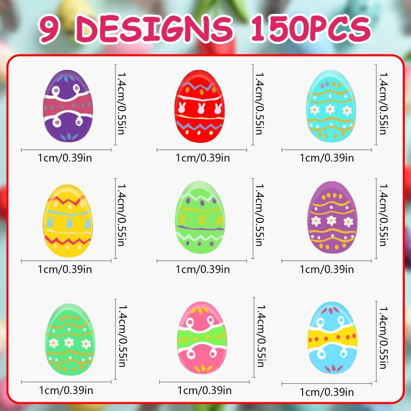 JUNEBRUSHS 150 Pcs Easter Egg Erasers Bulk, 9 Styles Mini Cute Rubber Erasers for Classroom Prizes, Party Favors Easter Egg Hunt Gifts Stationery Easter Basket Filler - Image 2