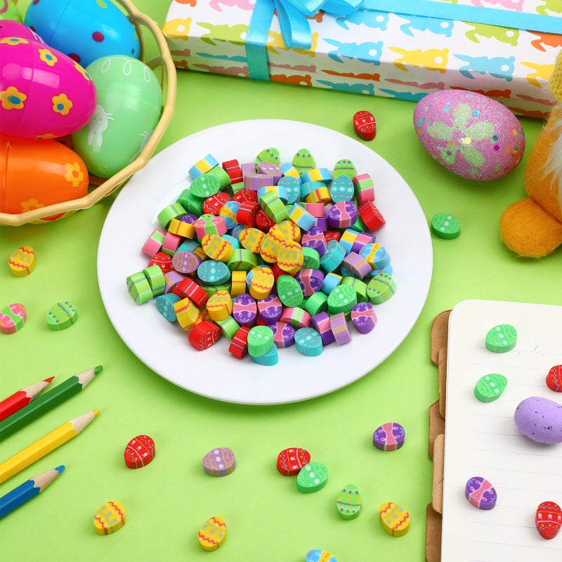 JUNEBRUSHS 150 Pcs Easter Egg Erasers Bulk, 9 Styles Mini Cute Rubber Erasers for Classroom Prizes, Party Favors Easter Egg Hunt Gifts Stationery Easter Basket Filler - Image 3