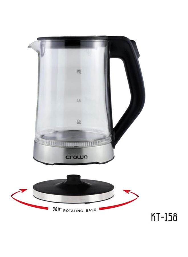 كراون لاين غلاية كهربائية دون سلك سعة 1.7 لتر 1.7 L 2200 W KT158 شفاف/أسود/فضي - Image 4