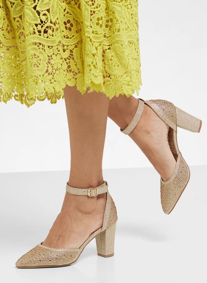 Anne Michelle Glitter Block Heel Pump