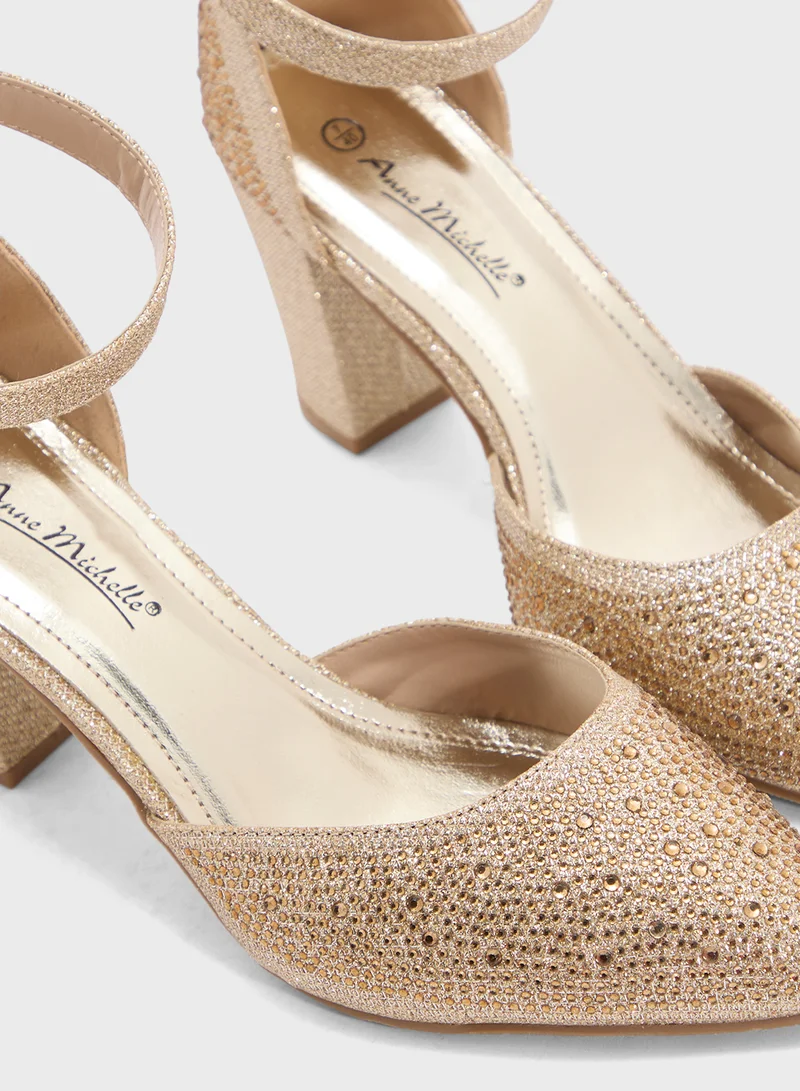 Anne Michelle Glitter Block Heel Pump
