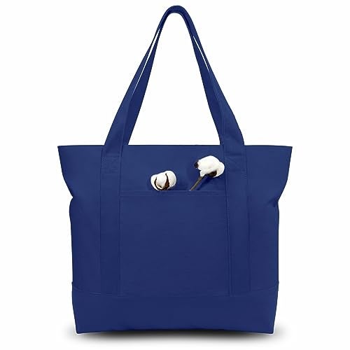 TOPDesign 1-Pack Canvas Tote Bag with an External Pocket, Reusable Grocery Shopping Bag, Top Zipper Closure, Daily Essentials (Blue) - Image 1