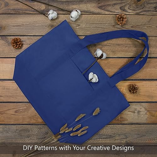 TOPDesign 1-Pack Canvas Tote Bag with an External Pocket, Reusable Grocery Shopping Bag, Top Zipper Closure, Daily Essentials (Blue) - Image 3