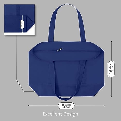TOPDesign 1-Pack Canvas Tote Bag with an External Pocket, Reusable Grocery Shopping Bag, Top Zipper Closure, Daily Essentials (Blue) - Image 5