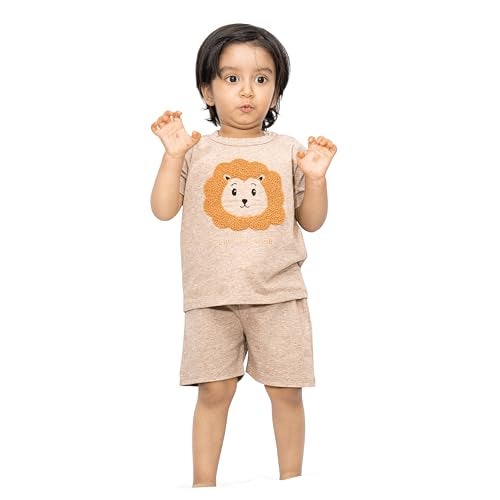 ARIEL Baby Boys & Baby girls Cotton Printed Round Neck Half Sleeve T-shirt & Short Trendy Summer Clothing Sets (BrwnShep-18-24 months) - Image 3