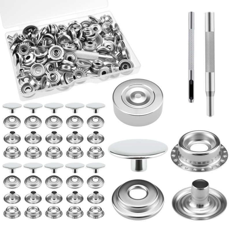 MARRTEUM 120 Pcs 30 Sets Leather Snap Fasteners with 3 Setter Tools 15mm Stainless Steel Sewing Snap Buttons Kit for Leather Clothing Fabric Bags Canvas DIY Crafts Silver - Image 3