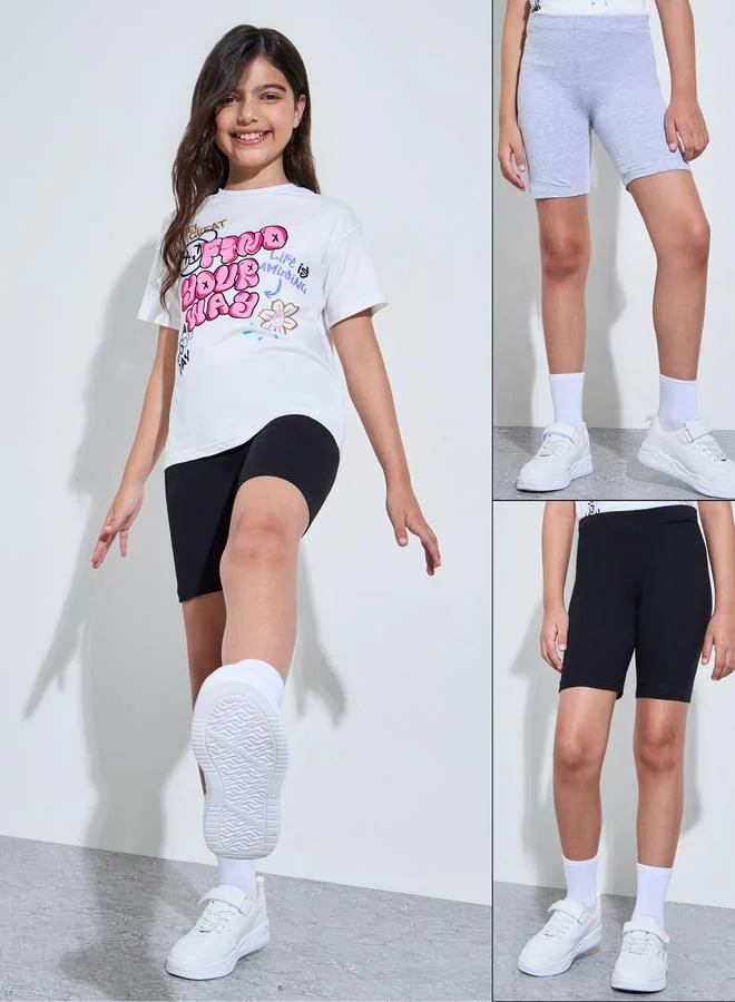 ستايلي Teen Girls Pack of 2 - Multi Cotton Cycling Shorts