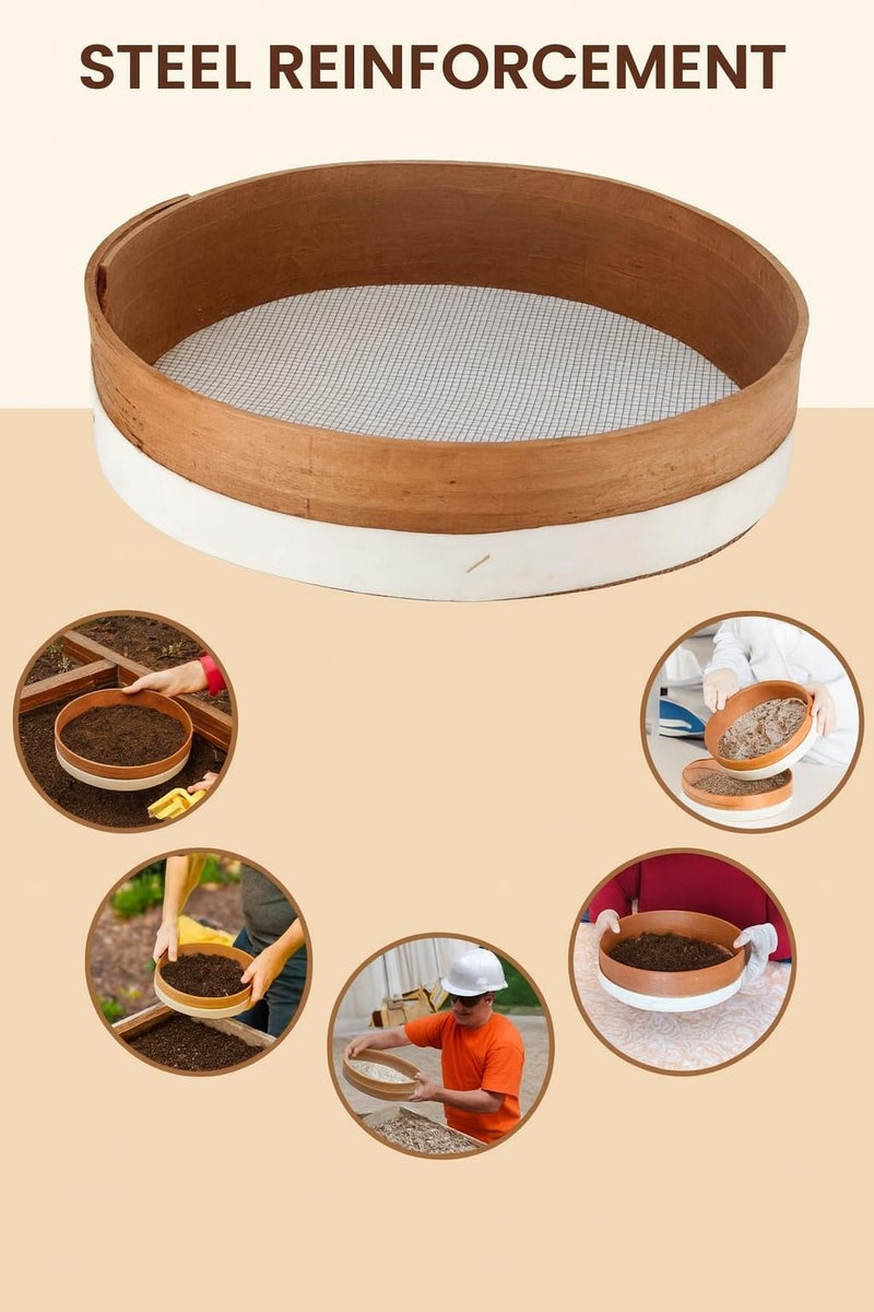 Sieve Mesh with Steel Support, 4 * 6mm Cells, Round Heavy-Duty Filter Screen for Seeds, Soil, Gardening, Construction, Lab Testing, Sand Screening- No 5 Sieve غربال مهزة رمل