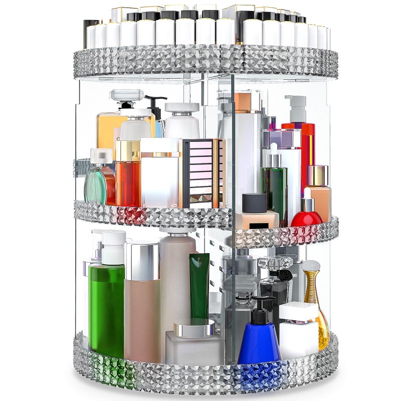 Awenia Makeup Organizer 360Degree Rotating Adjustable Makeup Storage 7 Layers Large Capacity Cosmetic Storage Unit Fits Different Types of Cosmetics and Accessories Plus SizeGray