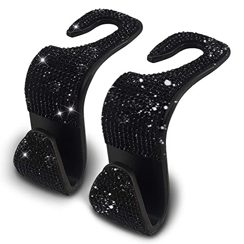 OSIFIT 2PCS Car Seat Hooks - Bling Rhinestone Headrest Hooks with Universal Design - Perfect for Holding Handbags, Clothes, Purses, and Water Bottles - Black - Image 1