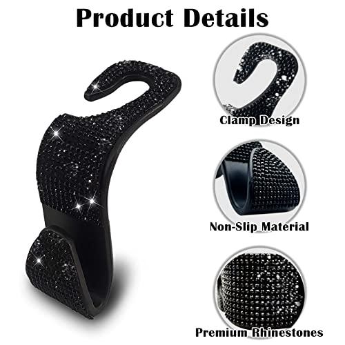 OSIFIT 2PCS Car Seat Hooks - Bling Rhinestone Headrest Hooks with Universal Design - Perfect for Holding Handbags, Clothes, Purses, and Water Bottles - Black - Image 2