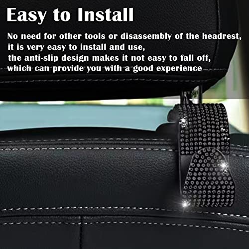 OSIFIT 2PCS Car Seat Hooks - Bling Rhinestone Headrest Hooks with Universal Design - Perfect for Holding Handbags, Clothes, Purses, and Water Bottles - Black - Image 3