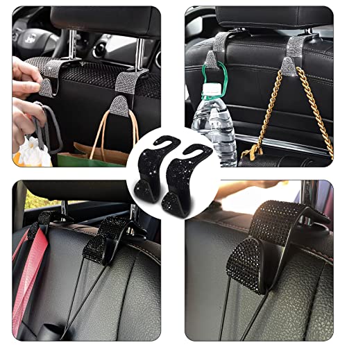 OSIFIT 2PCS Car Seat Hooks - Bling Rhinestone Headrest Hooks with Universal Design - Perfect for Holding Handbags, Clothes, Purses, and Water Bottles - Black - Image 5