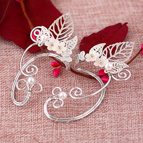 Yolmina Elf Ear Cuffs, Handmade Clip on Earrings - Pearl Wing Tassel Filigree Elven Earrings for Women - Fantasy Fairy Halloween Costume, Cosplay, Wedding, Handcraft - Image 4