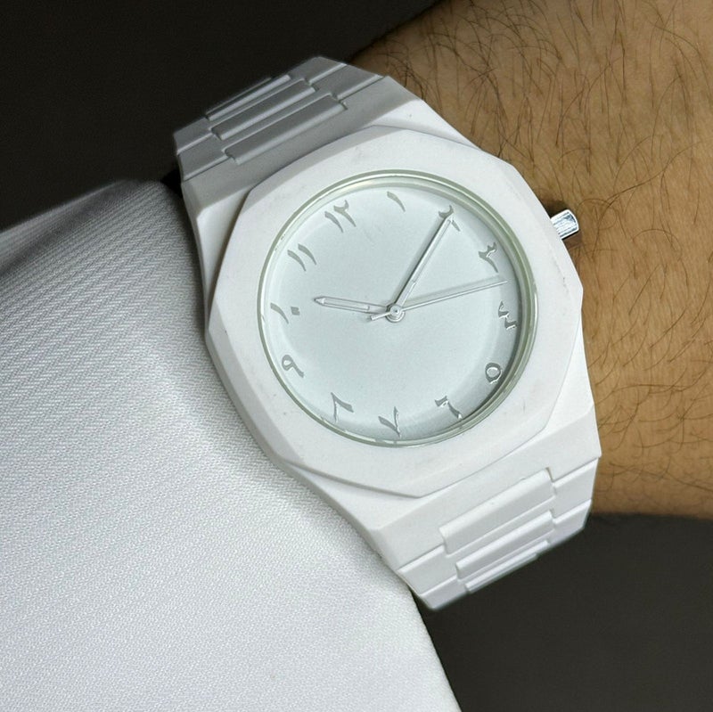 Luxury Arabic numeral wristwatch for men with white 40mm fiber strap
