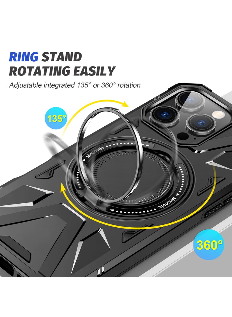 ICARLUS For iPhone 16 Pro Magnetic Case TPU+PC Phone Cover with Rotary Ring Kickstand - Black  - Image 3