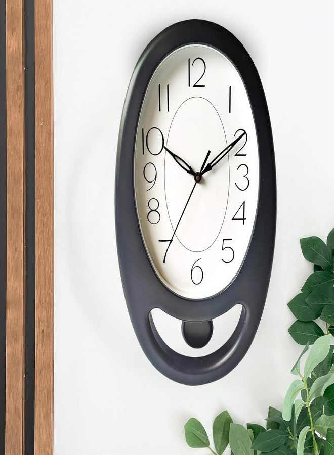 Masstone Stylish Hanging Pendulum Wall Clock with Glass | Living Room | Bedroom | Guest Room | Study Room | 40X24 Cm | Black - Image 3