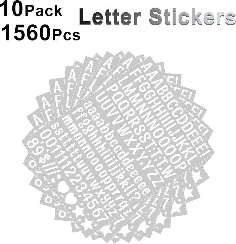 Dvobez 10 Sheet 1/2 Inch Small Letter Stickers, 1560Pcs Self Adhesive Alphabet, Cute Vinyl Letter Number Symbols for Arts Crafts Outdoor Sign Poster Windows Doors School Office - White - Image 3