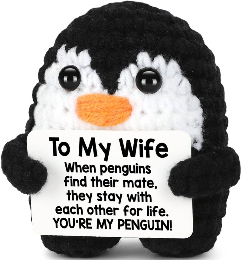 CryCarrot Mini Crochet Penguin for Wife, Handmade Crochet Animals Wife Gifts from Husband, Wife Birthday Gifts Knitted Penguin Cute Decor, Christmas Stocking Stuffers Valentine's Romantic Gifts - Image 1