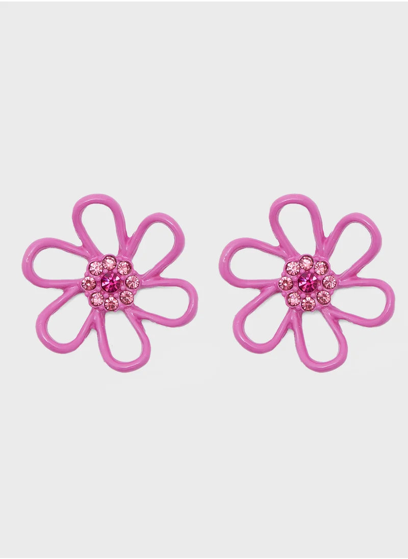 جينجر Diamante Floral Earrings