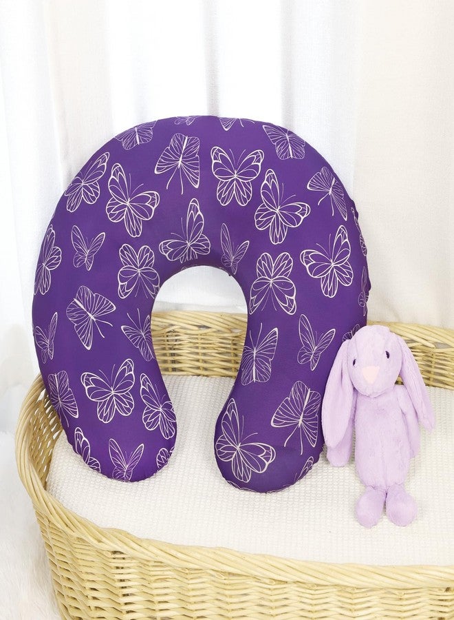 WINGHENLEE Nursing Pillow Cover, Breastfeeding Pillow Cover for Baby Girls Boys, Soft Stretchy Nursing Pillowcase for Infant Newborn, Removable Slipcover for Nursing Pillows, Purple Butterfly(Only Cover) - Image 2