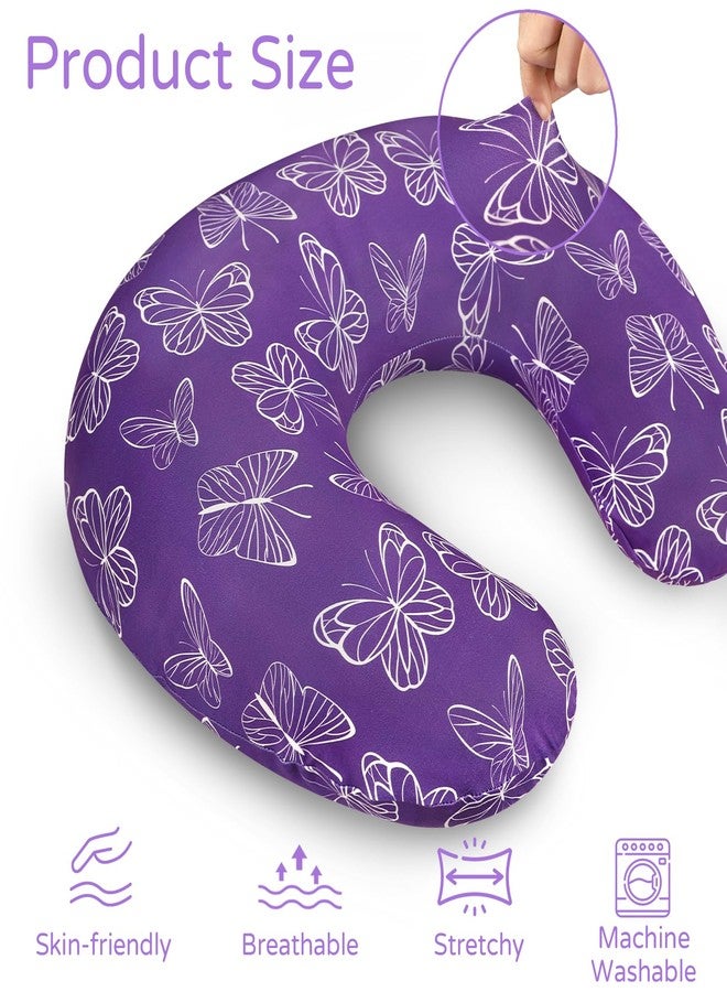 WINGHENLEE Nursing Pillow Cover, Breastfeeding Pillow Cover for Baby Girls Boys, Soft Stretchy Nursing Pillowcase for Infant Newborn, Removable Slipcover for Nursing Pillows, Purple Butterfly(Only Cover) - Image 3