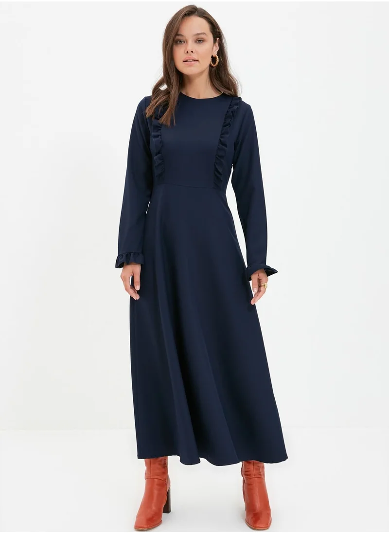 trendyol Round Neck Ruffle Detail Dress