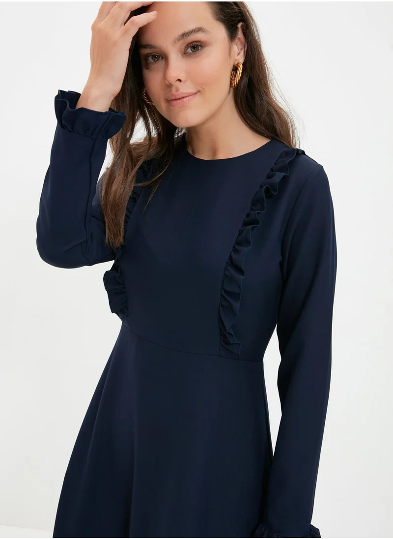 trendyol Round Neck Ruffle Detail Dress