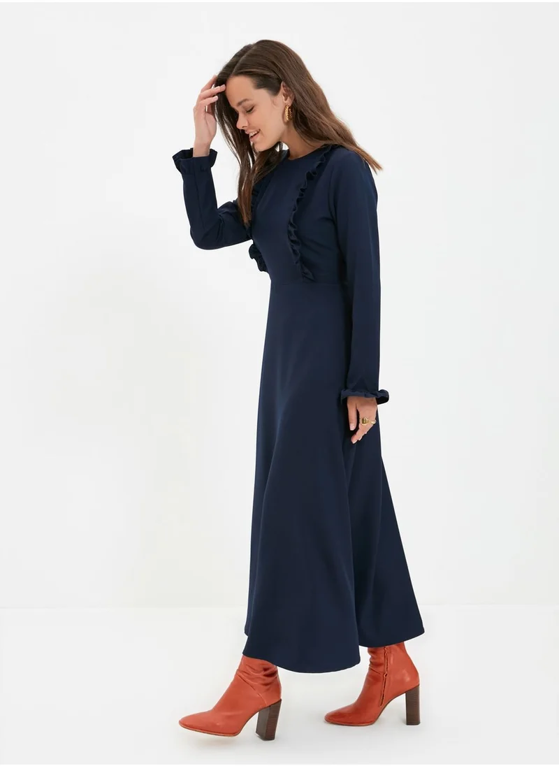 trendyol Round Neck Ruffle Detail Dress