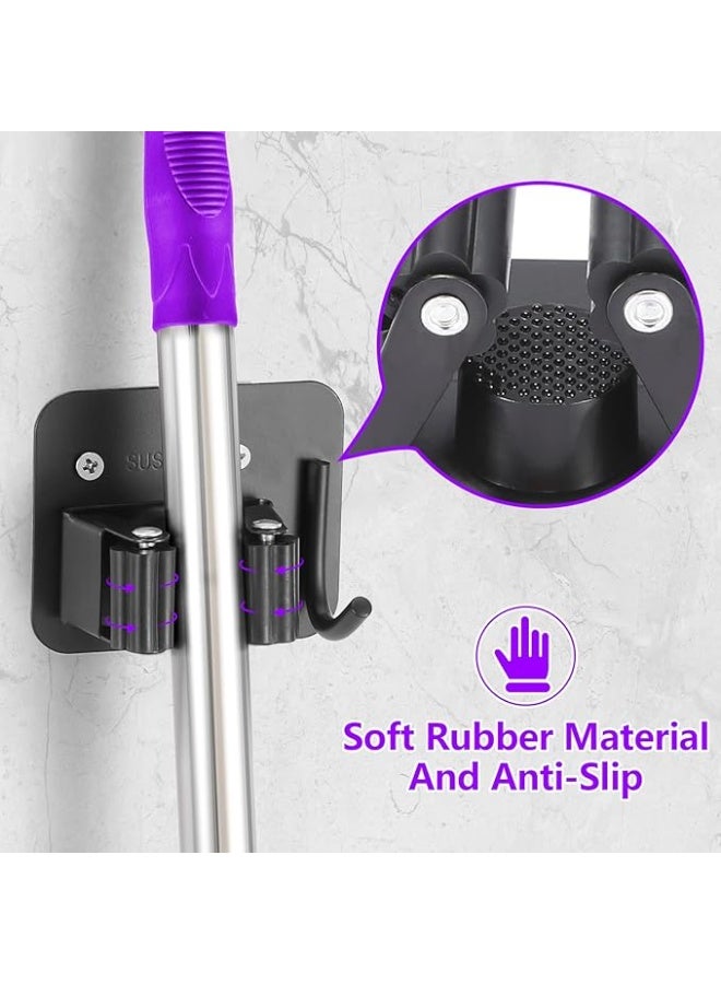 Stainless Steel Broom Holder, Heavy Duty, Rust Resistant, 5 Gripper Positions with 5 Hooks  - Image 3