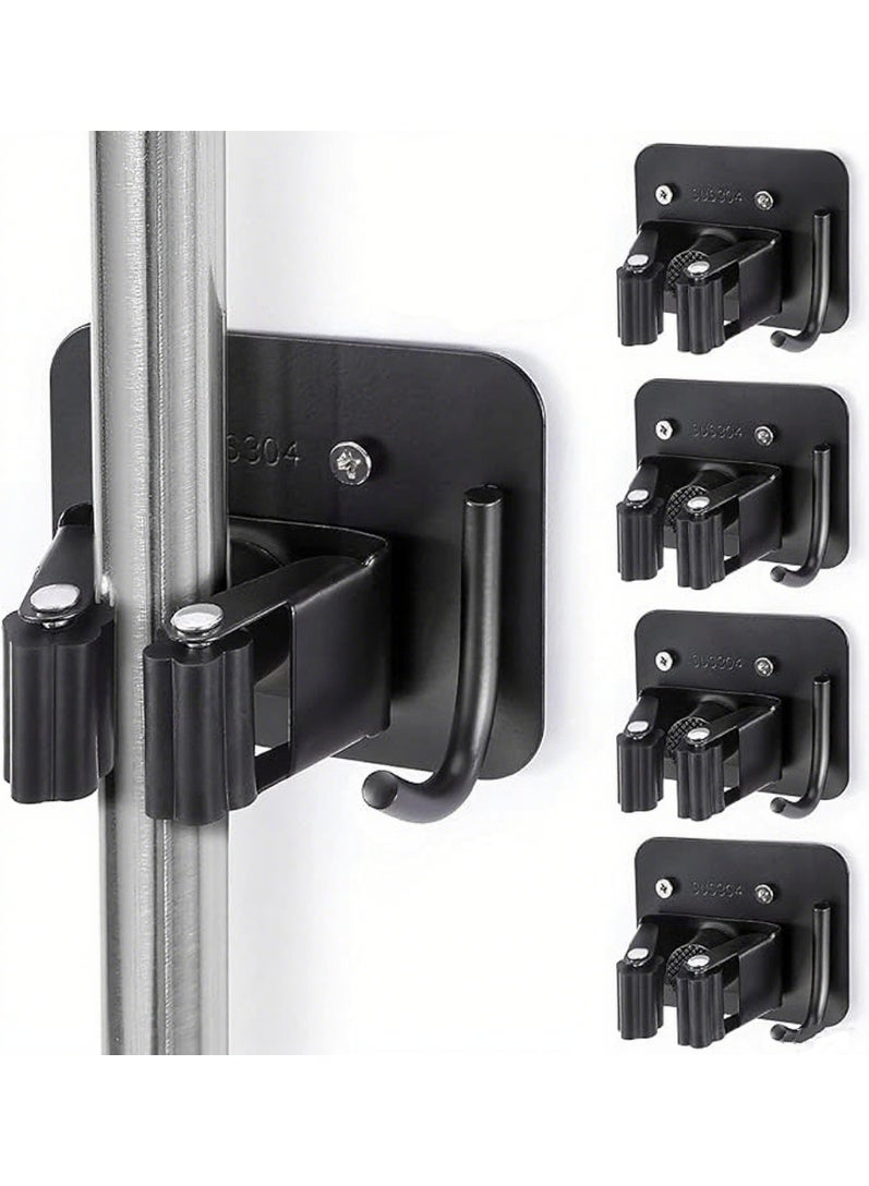 Stainless Steel Broom Holder, Heavy Duty, Rust Resistant, 5 Gripper Positions with 5 Hooks  - Image 1