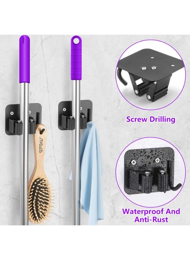 Stainless Steel Broom Holder, Heavy Duty, Rust Resistant, 5 Gripper Positions with 5 Hooks  - Image 4
