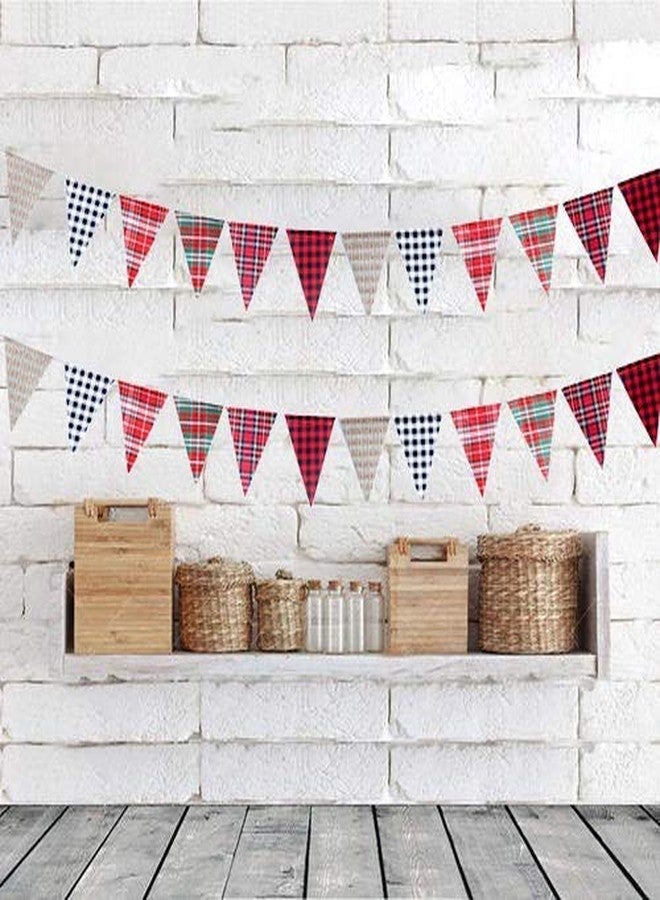 simpleSS 24PCS Imitated Burlap Pennant Banner, Multicolor Fabric Triangle Flag for Outdoor Party Wedding Christmas Birthday Decoration (Grid Style) - Image 2