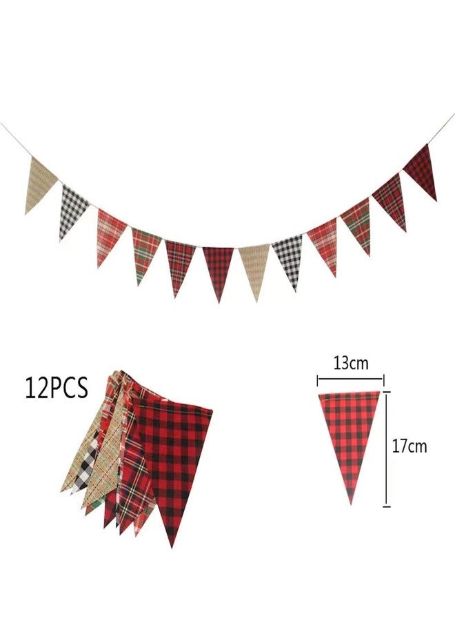simpleSS 24PCS Imitated Burlap Pennant Banner, Multicolor Fabric Triangle Flag for Outdoor Party Wedding Christmas Birthday Decoration (Grid Style) - Image 3