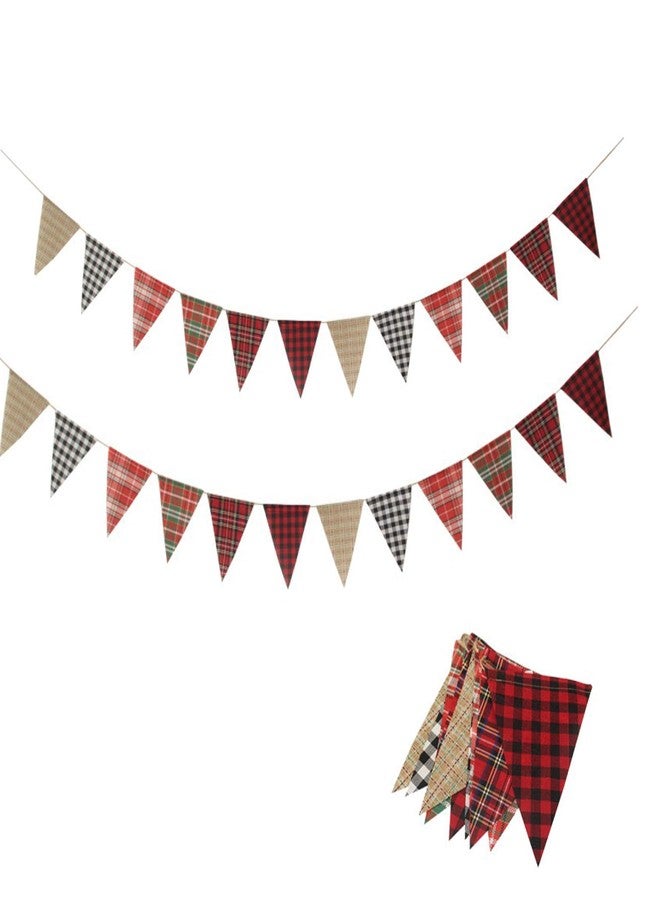 simpleSS 24PCS Imitated Burlap Pennant Banner, Multicolor Fabric Triangle Flag for Outdoor Party Wedding Christmas Birthday Decoration (Grid Style) - Image 1