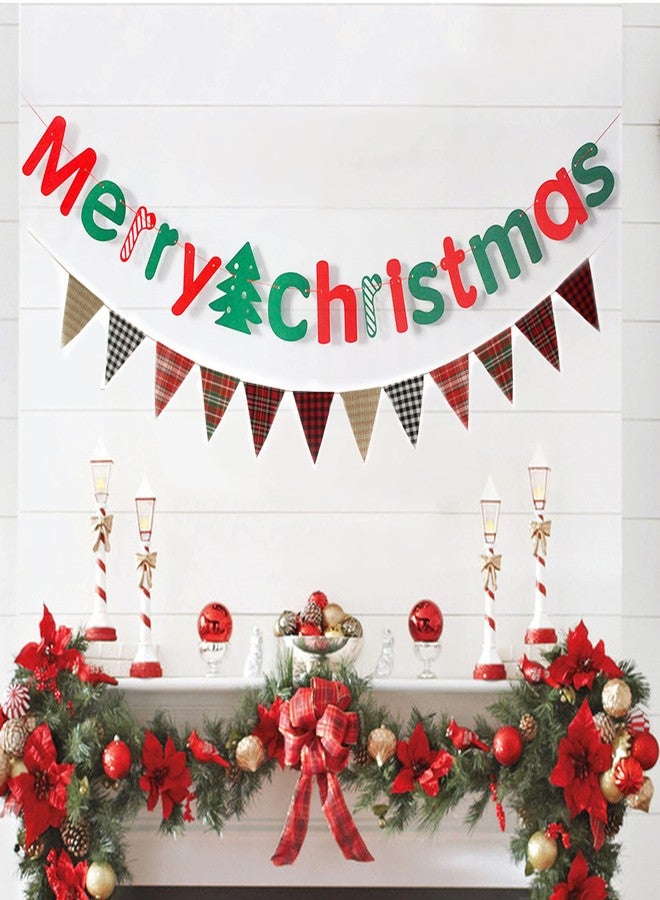 simpleSS 24PCS Imitated Burlap Pennant Banner, Multicolor Fabric Triangle Flag for Outdoor Party Wedding Christmas Birthday Decoration (Grid Style) - Image 5