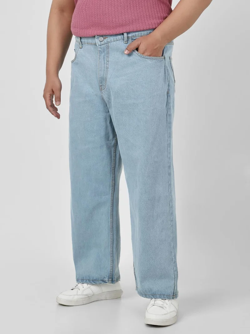 أوربانو فاشن Urbano Plus Men's Ice Blue Loose Fit Washed Jeans Non-Stretchable