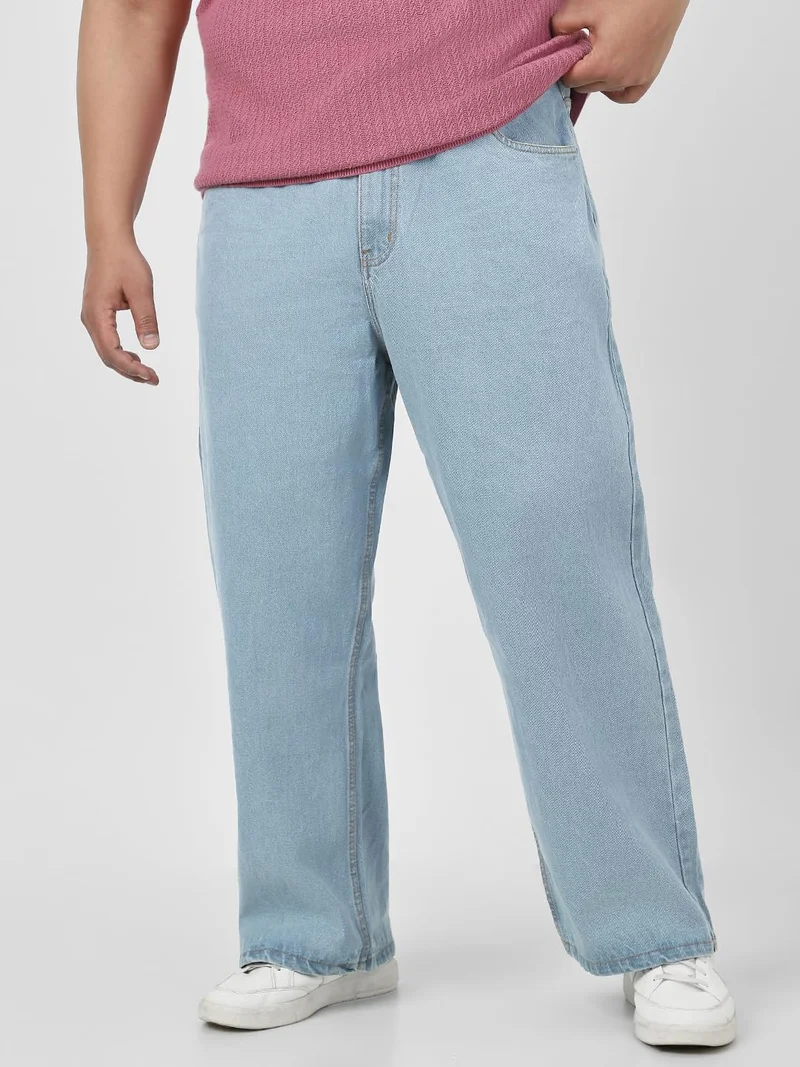 أوربانو فاشن Urbano Plus Men's Ice Blue Loose Fit Washed Jeans Non-Stretchable