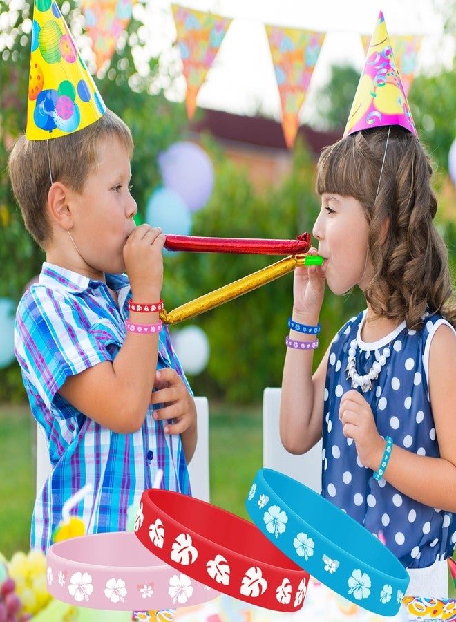 Vinsot 24 Pcs Anime Silicone Bracelets Happy Birthday Rubber Bracelets Kids Classroom Student Back to School Gift Hawaiian Cartoon Theme Birthday Party Supplies Silicone Stretch Wristbands(Hibiscus) - Image 3