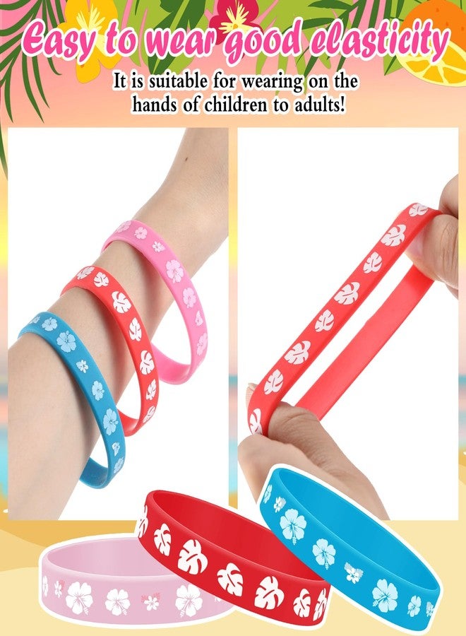 Vinsot 24 Pcs Anime Silicone Bracelets Happy Birthday Rubber Bracelets Kids Classroom Student Back to School Gift Hawaiian Cartoon Theme Birthday Party Supplies Silicone Stretch Wristbands(Hibiscus) - Image 5