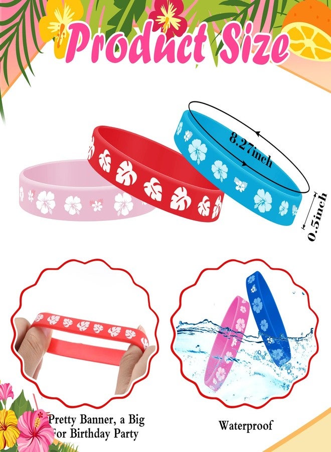Vinsot 24 Pcs Anime Silicone Bracelets Happy Birthday Rubber Bracelets Kids Classroom Student Back to School Gift Hawaiian Cartoon Theme Birthday Party Supplies Silicone Stretch Wristbands(Hibiscus) - Image 2