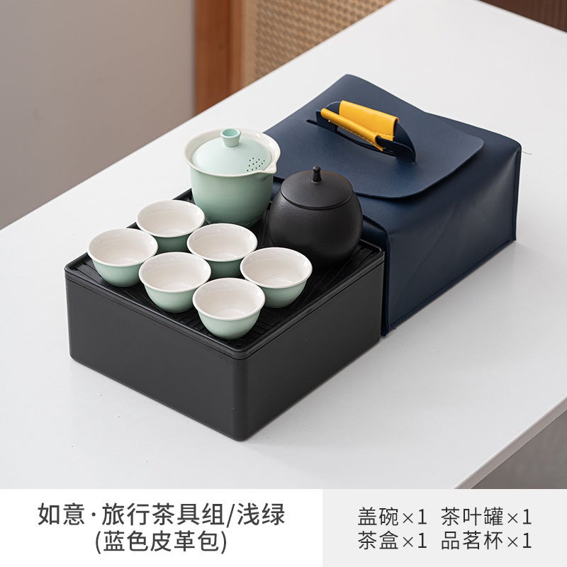 Ruyi Travel Tea Set Outdoor Portable Set Ceramic Tea Maker Hand-Held Pot Set Kung Fu Tea Set Accompanying Gift - Image 1