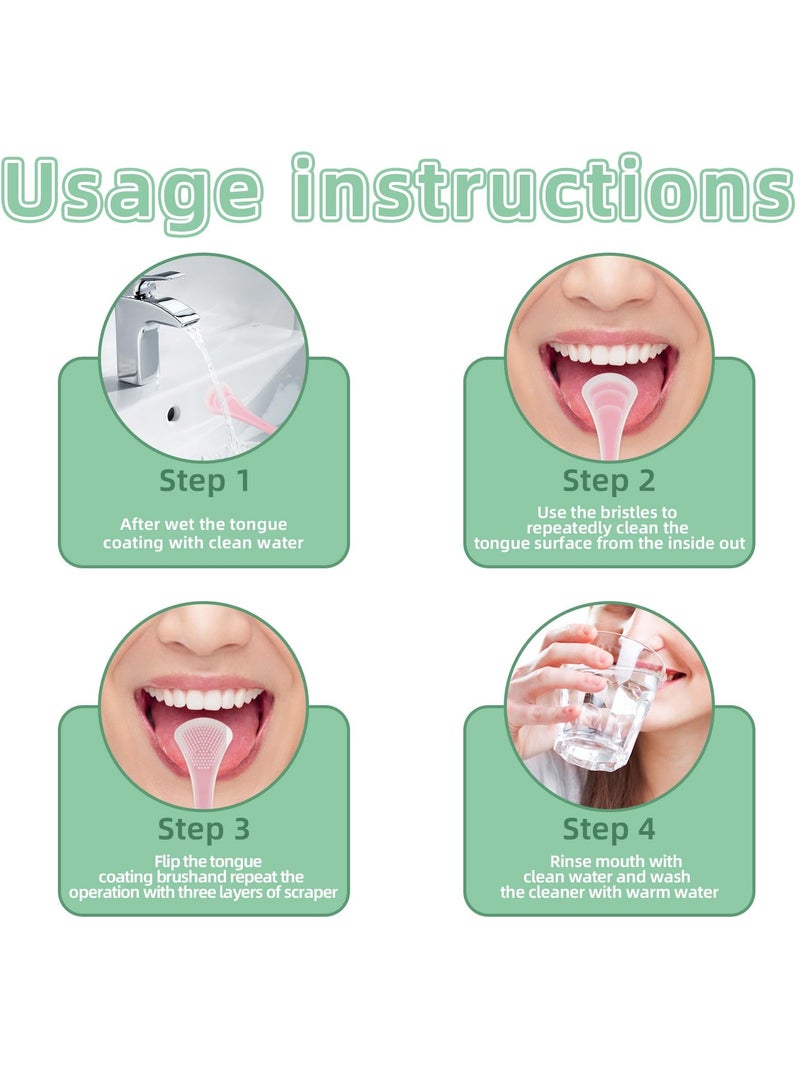 KASTWAVE 4Pcs Tongue Scraper for Adults, Silicone Tongue Cleaners, Double Sided Tongue Brush Helps Reduce Bad Breath and Fresh Breath, Easy to Carry and Use (Silicone Green & Pink & Purple & Orange) - Image 5