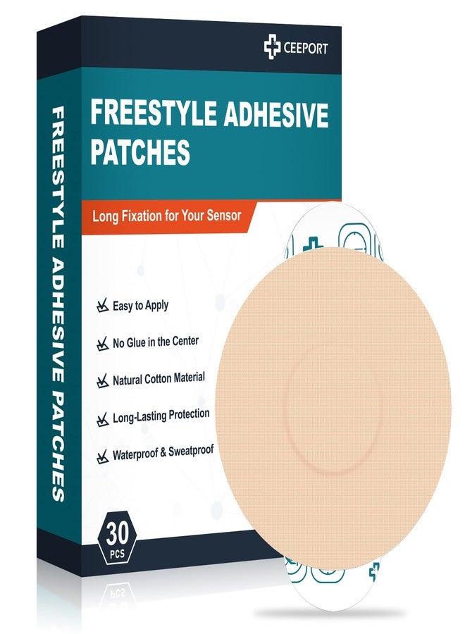 Ceeport 30 Pack Freestyle Adhesive Patches, Sensor Covers Intended for Freestyle Libre 2/3-Enlite-Medtronic Guardian, CGM Sensor Patches, No Glue in The Center, Long Fixation for Your Sensor(Tan) - Image 1