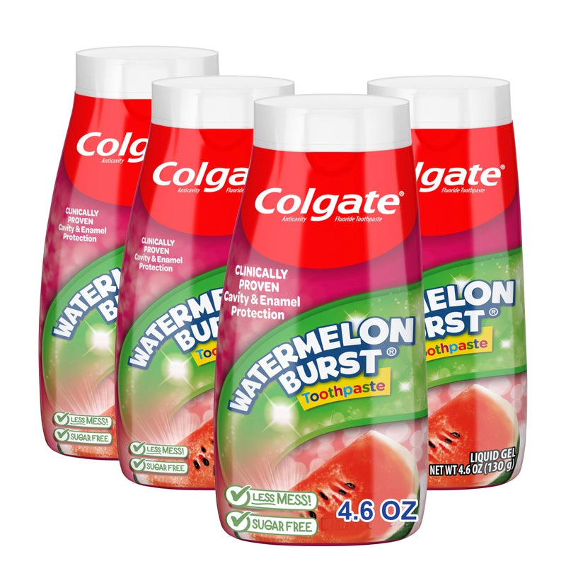 Colgate معجون أسنان كولجيت للأطفال مضاد للتسوس مع الفلورايد للأعمار من 2+ ، بنكهة بطيخ - 4.6 أونصة (4 عبوات) - Image 1