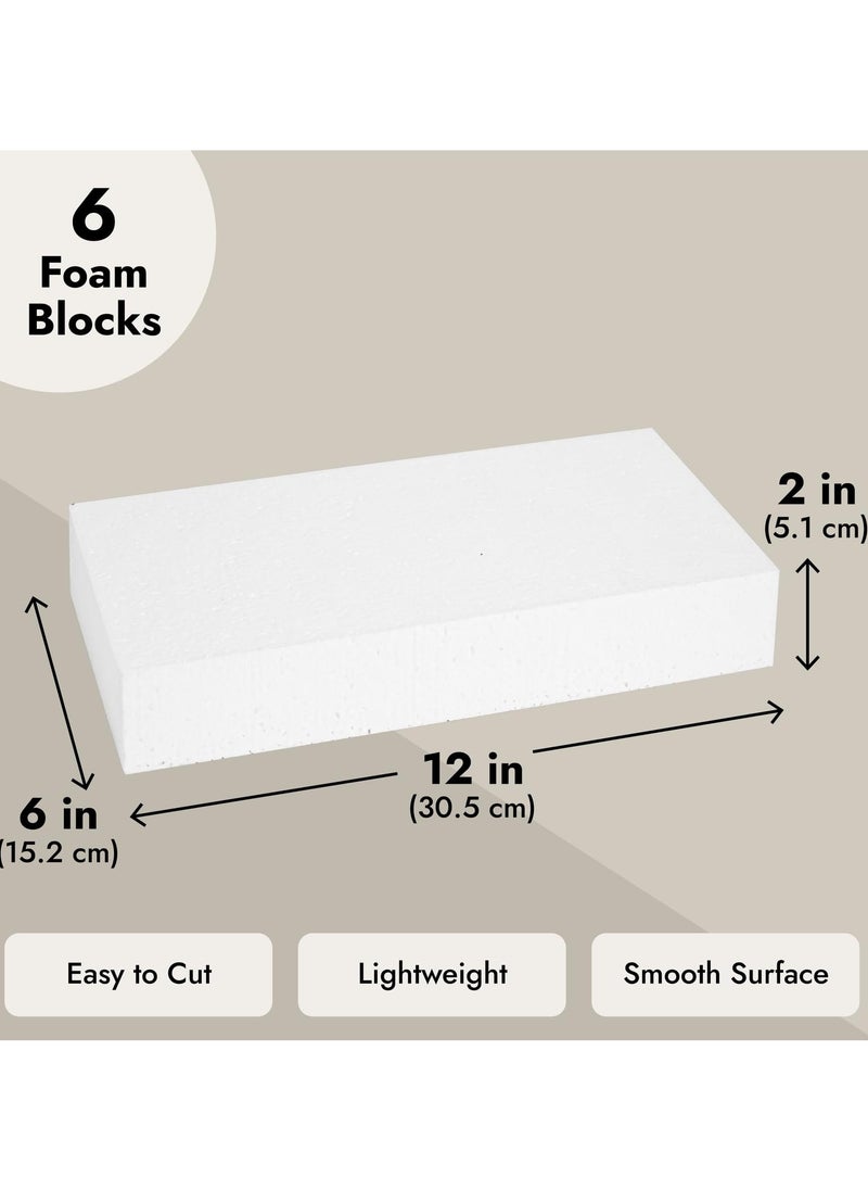 CRAFT MAGIC - 6-Pack Rectangle Styrofoam Blocks for Arts and Crafts, Lightweight DIY Modelling Foam (12 x 6 x 2 inch) - Image 1